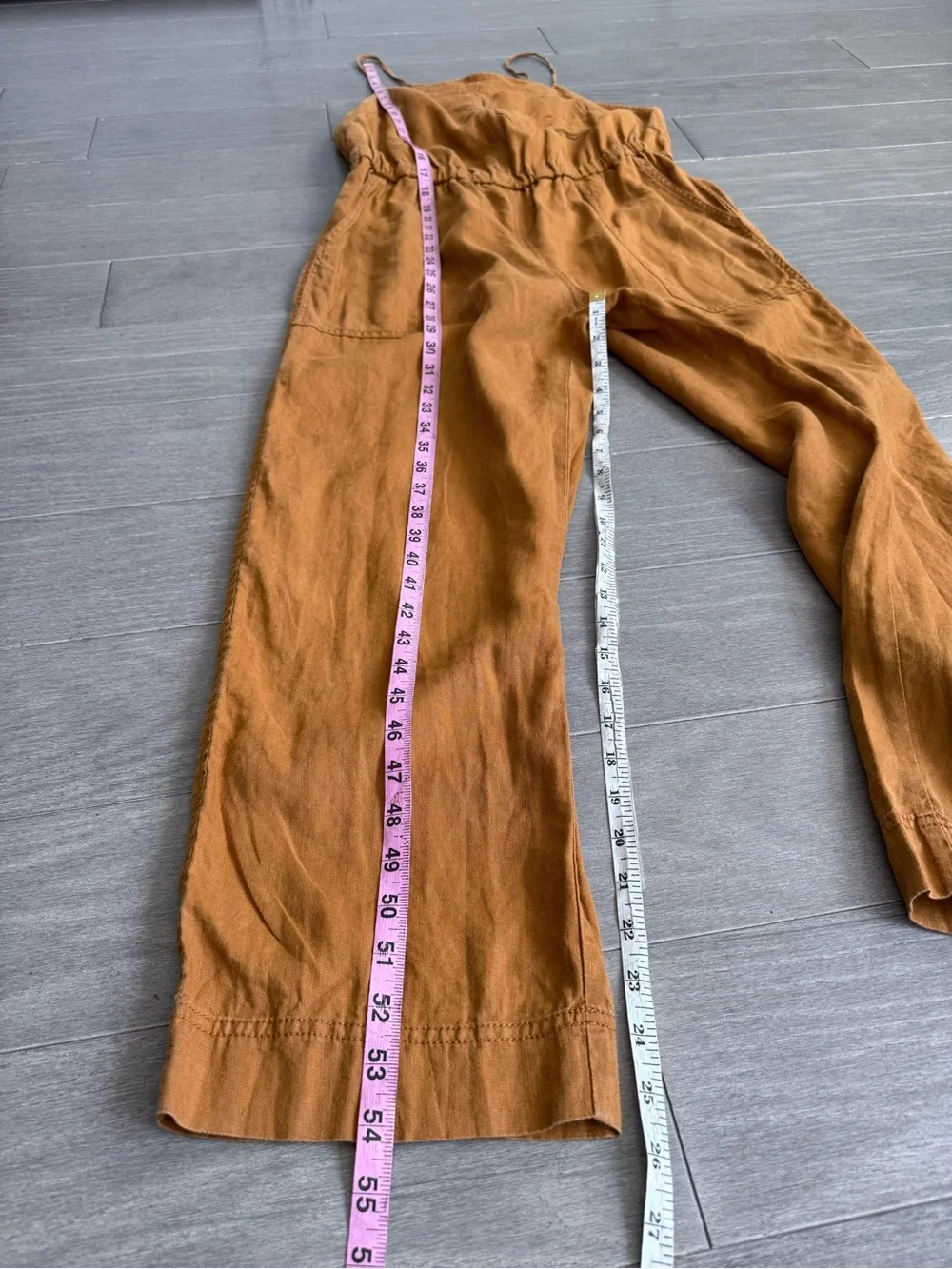 Everlane Linen Shoestring Apron Jumpsuit Spice Brown Small S Wide Leg Boho